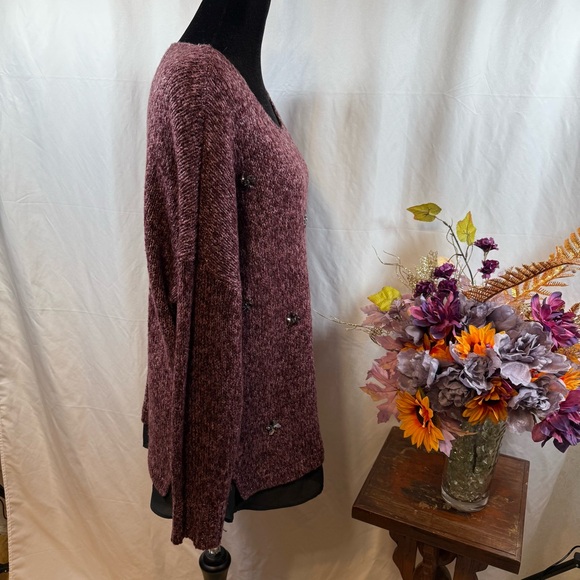 Jessica Simpson Mauve Knit Sweater w Beaded Embellishments Long Sleeve - Picture 5 of 9